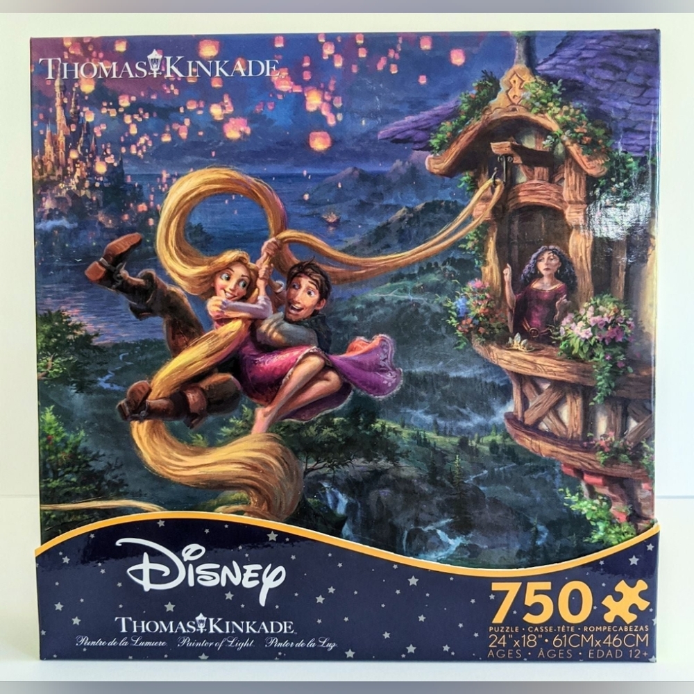 Disney Thomas Kinkade "Tangled Up In Love" Rapunzel 750 Piece Puzzle With Poster